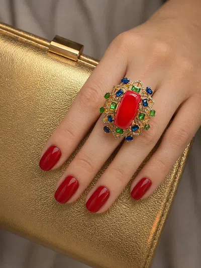 Pre-owned Bochic “orient” Vintage Orange Opal, Emerald, Kyanite & Diamond Ring Set In 18k