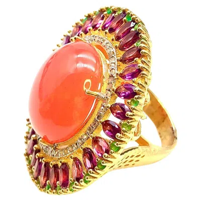 Pre-owned Bochic “orient” Vintage Orange Opal, Rodolite & Diamond Ring Set In 18k & Silve