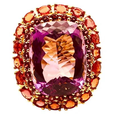 Pre-owned Bochic “orient” Vintage Orange Sapphire & Amethyst Ring Set 18k Gold & Silver In Purple