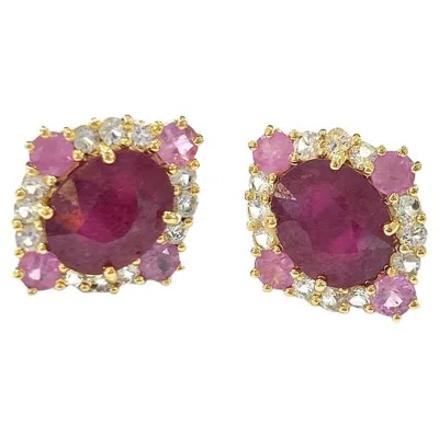 Pre-owned Bochic “orient” Vintage Pastel & Red Rubies Earrings Set In 18k Gold & Silver