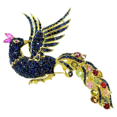 Pre-owned Bochic “orient” Vintage Peacock Ruby, Multi Sapphires & Tsavorite Brooch