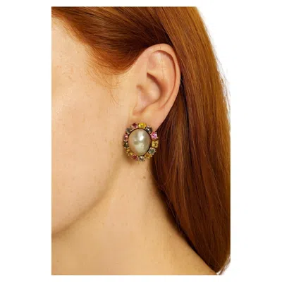 Pre-owned Bochic “orient” Vintage Pearl & Multi Fancy Sapphire Earrings Set 18k Gold&silv In Blue