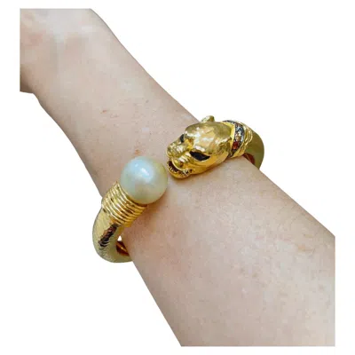 Pre-owned Bochic “orient” Vintage Pearl & Sapphire Dragon Bangle Set In 18k Gold & Silver In Blue