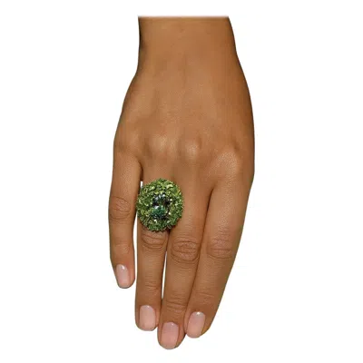 Pre-owned Bochic “orient” Vintage Peridot & Green Amethyst Ring Set In 18k Gold & Silver In Purple