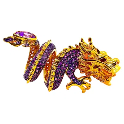 Pre-owned Bochic “orient” Vintage Pink Sapphire & Amethyst Cocktail Ring — 18k Gold & Silv In Purple