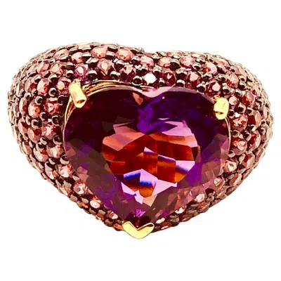 Pre-owned Bochic “orient” Vintage Pink Sapphire & Amethyst Ring Set Inn 18k Gold & Silver In Purple