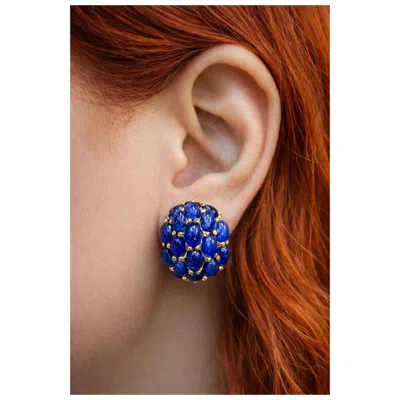 Pre-owned Bochic “orient” Vintage Retro Bubble Sapphire Earrings Set 18k Gold & Silver In Blue