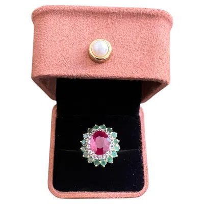 Pre-owned Bochic “orient” Vintage Retro Emerald, Ruby & Diamond Ring Set In 18k Gold & Si In Multi