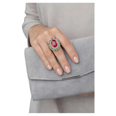 Pre-owned Bochic “orient” Vintage Retro Emerald, Ruby & Diamond Ring Set In 18k Gold & Si In Multi