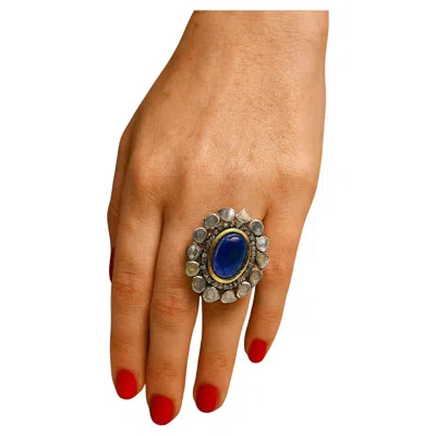 Pre-owned Bochic “orient” Vintage Rose Cut Diamond & Tanzanite Ring Set 18k Gold & Silver In Red