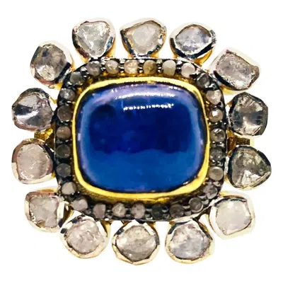 Pre-owned Bochic “orient” Vintage Rose Cut Diamond & Tanzanite Ring Set 18k Gold & Silver In Red