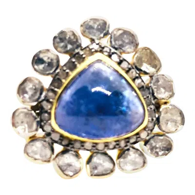 Pre-owned Bochic “orient” Vintage Rose Cut Diamond & Tanzanite Ring Set 18k Gold & Silver In Red