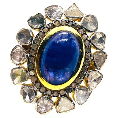 Pre-owned Bochic “orient” Vintage Rose Cut Diamond & Tanzanite Ring Set 18k Gold & Silver In Red