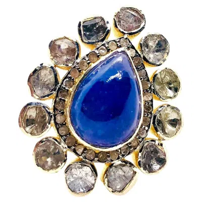 Pre-owned Bochic “orient” Vintage Rose Cut Diamond & Tanzanite Ring Set 18k Gold & Silver In Red