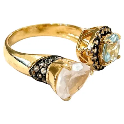 Pre-owned Bochic “orient” Vintage Rose Quartz & Blue Topaz Ring Set In 18k Gold & Silver In Red