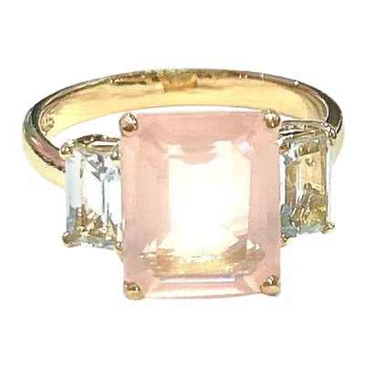 Pre-owned Bochic “orient” Vintage Rose Quartz & Light Blue Topaz Ring - 8k Gold & Silver In Red