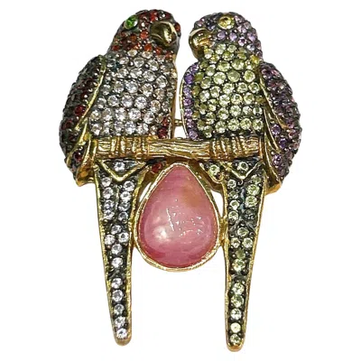 Pre-owned Bochic “orient” Vintage Ruby, Amethyst & Multi Gem Brooch Pendant 18k & Silver In Purple