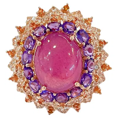 Pre-owned Bochic “orient” Vintage Ruby, Amethyst & Multi Gem Ring - 18k Gold & Silver In Purple