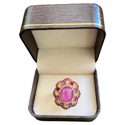 Pre-owned Bochic “orient” Vintage Ruby, Amethyst & Multi Gem Ring Set 18k Gold & Silver In Purple