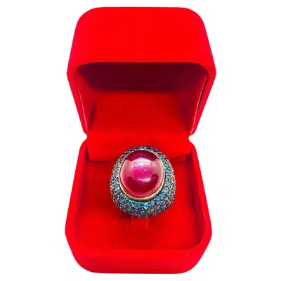 Pre-owned Bochic “orient” Vintage Ruby & Blue Sapphire Ring Set In 18 K Gold & Silver