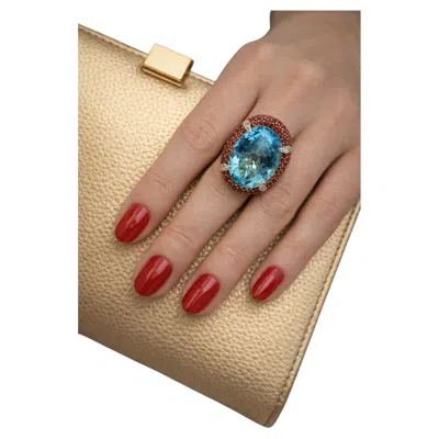 Pre-owned Bochic “orient” Vintage Ruby & Blue Topaz Ring - 18k Gold & Silver Circa “90s”