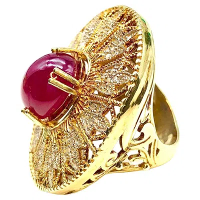 Pre-owned Bochic “orient” Vintage Ruby & Diamond Cocktail Ring Set In 18k Gold & Silver In Multi