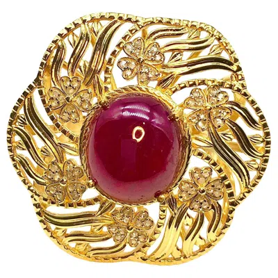 Pre-owned Bochic “orient” Vintage Ruby & Diamond Cocktail Ring Set In 18k Gold & Silver In Multi
