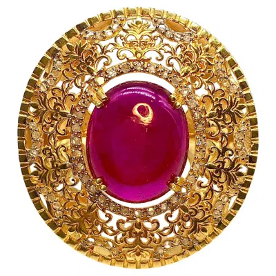 Pre-owned Bochic “orient” Vintage Ruby & Diamond Cocktail Ring Set In 18k Gold & Silver In Multi