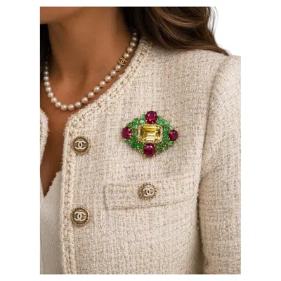 Pre-owned Bochic “orient” Vintage Ruby & Emerald Brooch/pendent - 18k Gold & Silver In Green