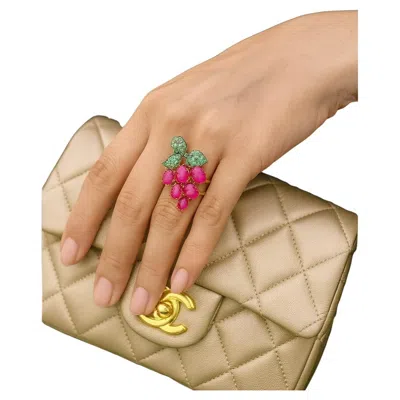 Pre-owned Bochic “orient” Vintage Ruby & Emerald Bubble Wine Ring Set 18k & Silver In Green
