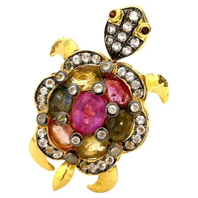 Pre-owned Bochic “orient” Vintage Ruby & Fancy Sapphires Turtle Ring - 18k & Silver In Multi