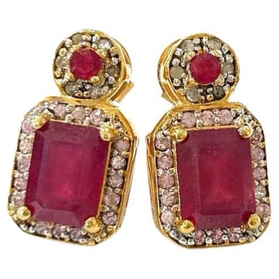 Pre-owned Bochic “orient” Vintage Ruby & Multi Diamond Earrings Set In 18k Gold & Silver