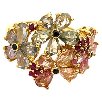 Pre-owned Bochic “orient” Vintage Ruby & Multi Fancy Sapphire Ring Set 18k & Silver In Blue