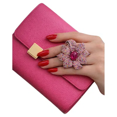 Pre-owned Bochic “orient” Vintage Ruby & Multi Sapphire Cocktail Ring Set 18k Gold&silver In Blue