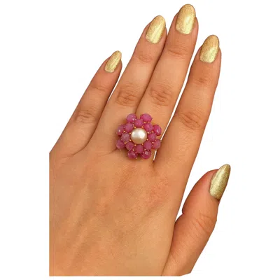 Pre-owned Bochic “orient” Vintage Ruby & Pearl Ring Set In 18k Yellow Gold & Silver