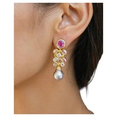 Pre-owned Bochic 'orient' Vintage Ruby & Rose Sapphire Drop Earrings 18k Gold & Silver In Red