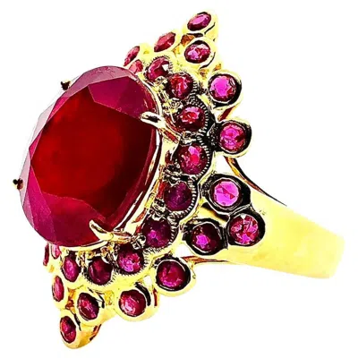 Pre-owned Bochic “orient” Vintage Ruby & Ruby Cluster Cocktail Ring 18k Gold & Silver In Multi