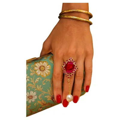 Pre-owned Bochic “orient” Vintage Ruby & Ruby Cluster Cocktail Ring 18k Gold & Silver In Multi