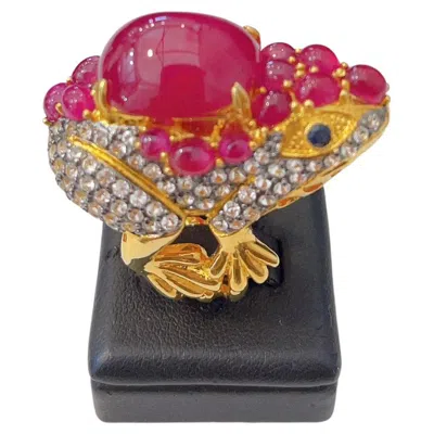 Pre-owned Bochic “orient” Vintage Ruby & White Topaz Cocktail Ring - 18k Gold & Silver