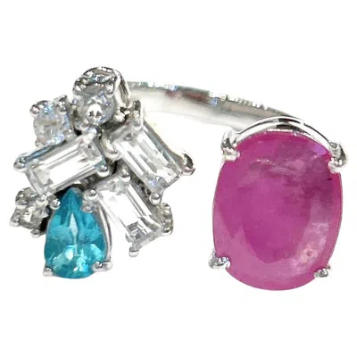 Pre-owned Bochic “orient” Vintage Ruby, Appetite, & Topaz Ring Set In 18k Gold & Silver In Multi