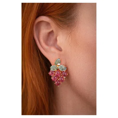 Pre-owned Bochic “orient” Vintage Ruby Bubbles & Green Emerald Earrings 18k Gold&silver