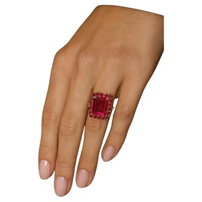 Pre-owned Bochic “orient” Vintage Ruby Center Cluster Cocktail Ring 18k Gold & Silver In Multi
