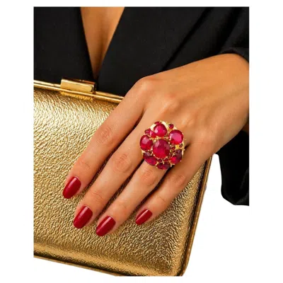 Pre-owned Bochic “orient” Vintage Ruby Cocktail Ring Set In 18k Gold & Silver With Certifi In Multi