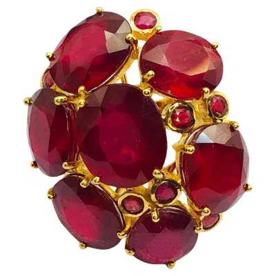 Pre-owned Bochic “orient” Vintage Ruby Cocktail Ring Set In 18k Gold & Silver With Certifi In Multi