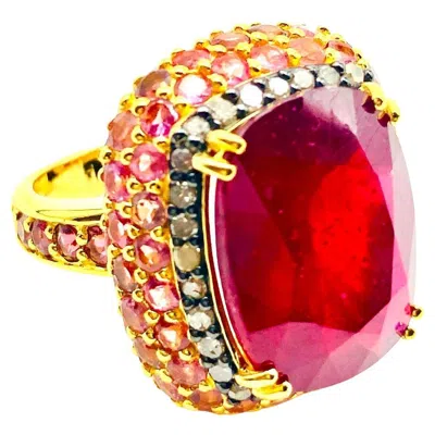 Pre-owned Bochic “orient” Vintage Ruby, Diamond & Pink Sapphire Ring Set 18k Gold & Silver