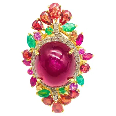 Pre-owned Bochic “orient” Vintage Ruby, Emerald, Sapphire & Diamond Ring Set In 18k & Silv In Blue