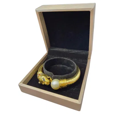 Pre-owned Bochic “orient” Vintage Ruby, Pearl & Sapphire Dragon Bangle Set 18k Gold & Silv In Blue