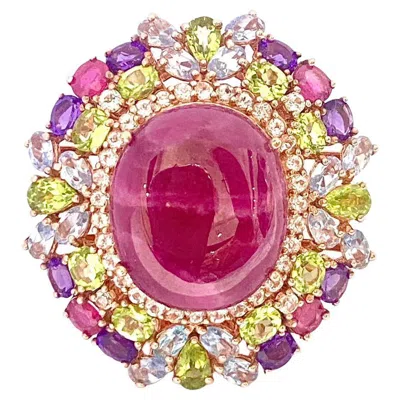 Pre-owned Bochic “orient” Vintage Ruby, Peridot & Amethyst Ring Set In 18 K Gold & Silver In Purple