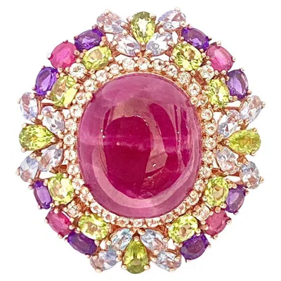 Pre-owned Bochic �orient� Vintage Ruby, Peridot & Amethyst Ring Set In 18 K Gold & Silver In Purple