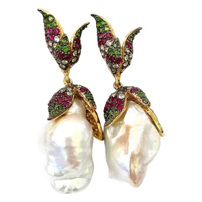 Pre-owned Bochic “orient” Vintage Ruby, Sapphire & Multi Gem Earrings - 18k Gold & Silver In Blue